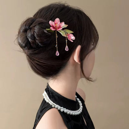 Pink Floral Tassel Hair Stick | Chinese Hanfu Hairpin & Hair Jewelry for Women