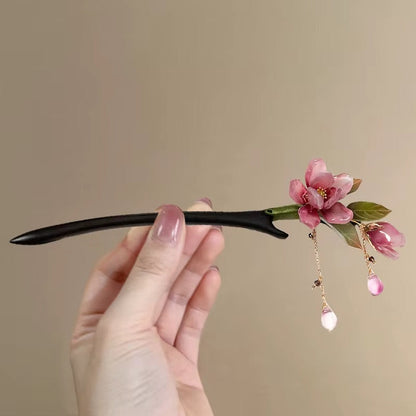 Pink Floral Tassel Hair Stick | Chinese Hanfu Hairpin & Hair Jewelry for Women