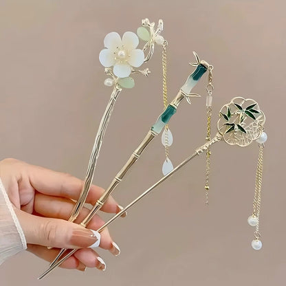 Elegant Chinese Tassel Hair Sticks – Set of 6 Floral Hairpins